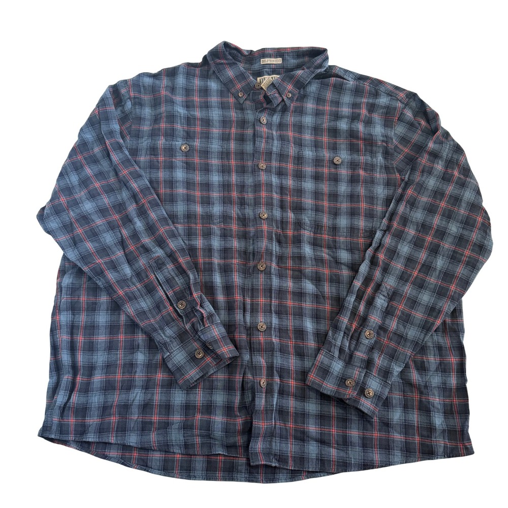 Duluth Trading Co Untucked Flannel Shirt 2XL Relaxed Fit Blue Red Plaid 3237
